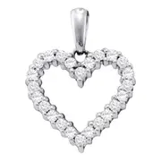 14k White Gold Round Diamond Heart Pendant 1/3 Cttw