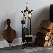 5 Piece Buxton Fireplace Tool Set, Fire Tool, Fire Pit, Ash Shovel, Broom, Poker, Fire Tongs, Hand Strap and Stand Fire Vida