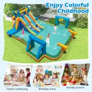 CostwayInflatable Water Slide Water Park with 2 Long Slides and Soccer Gates (Without Blower)