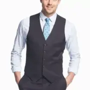$260 Kenneth Cole Men Blue Slim-Fit Casual Button Dress Suit Vest 36 S
