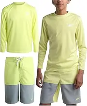 [Reebok] Boys' Rashguard Set - 2 Piece UPF 50+ Quick Dry Long Sleeve Swim Shirt and Bathing Suit - Swimwear Set for Boys (4-12)