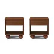 Orbie Set of 2 Wooden Bedside Table in Walnut