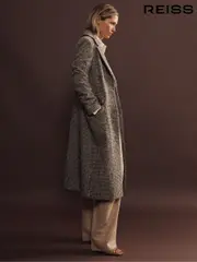 Reiss Brown Check Kai Petite Wool-Blend Houndstooth-Check Coat (AB2305) | $690