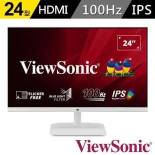 【ViewSonic 優派】VA2432-H-W 24型IPS FHD 100Hz無邊框美型螢幕(可壁掛/1ms)