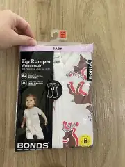 BONDS BABY ZIP WONDERSUIT ROMPER - CHRISTMAS REINDEER WHITE - SIZE 1 BNIP