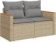 vidaxl 2-Seater Garden Sofa Couch - Beige Patio Rattan Loveseat with Cushions, Outdoor Lounge Modular Design, Easy-Clean Covers