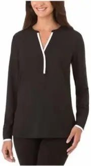 Hilary Radley Ladies 3/4 Sleeve Blouse Black/Ivory tipping