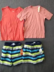 Wonder Nation Boys 2 Set 4- Pack T-Shirt + Tank+ 2 Striped Swim Shorts S 6-7