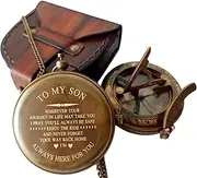 to My Son Compass Personalized Sundial Compass with Leather Case/Gift for Son/to My Son Gifts/Mom to Son Gift/Dad to Son/Grandson Gift, Directional Magnetic Sundial Compass