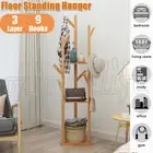 9 Hooks Garment Clothes Coat Rack Stand Wooden Tree Hanger Bag Hat Holder Bamboo