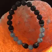 Sz 7” Bead Bracelet Lava Black Stone White Howlite Silver Spacers (130)
