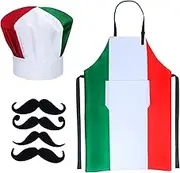 Italian Chef Costume Chef Hat and Apron for Women Italian Flag Bib Apron Baking Fabric Cooking Apron for Home Kitchen