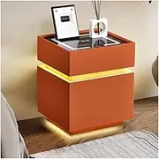 Bedside Chest of Drawers Bedside Cabinet with Hidden Safe, Bedside Table with Charging Station, 3 Colors Adjustable LED Bedside Table, Modern Side Table for Bedroom Bedroom Furniture (Orange)