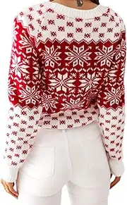 [Ailainniyishi] Women Sweater Christmas Oversized Pullover Sweaters Reindeer Snowflake Graphic Long Sleeve Crew Neck Knit Tops