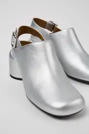 Niki Silver Leather Semi-Open Shoes for Women.