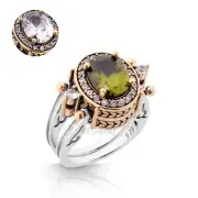 Turkish Reversible Oval Peridot and White Shiny Topaz 925 Sterling Silver Ring