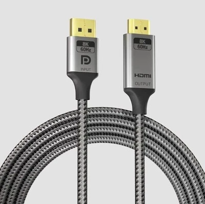 Displayport to HDMI 8K Cable (8K@60Hz,4K@120Hz,2K@144Hz), DP 1.4 to HDMI 2.1 Uni