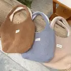 Two-side Use Plush Shoulder Bag Fuzzy Lamb Wool Bag Cute Canvas Bag Women