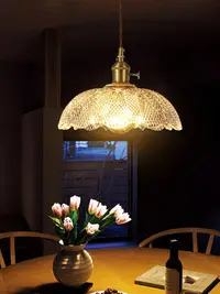 在飛比找樂天市場購物網優惠-輕奢黃銅玻璃吊燈侘寂風創意吧臺飯桌餐桌燈日式小吊燈北歐餐廳燈