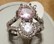 Bomb Party Dazzle Me DivaLight Lab Rose Quartz CZ Rhodium Plated Ring SZ 5 3847