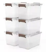 6-Pack Clear 7 Quart Storage Latch Box/Bins, Plastic Stackable Latching Box w...