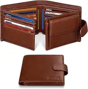 [HOCRES] Wallets for Mens Muti-Functional RFID Blocking Leather Slim Wallet with 16 Credit Card Holders, 2 Banknote Compartments & 2 ID Window Minimalist Wallets Men with Gift Box, Brown, Minimalist