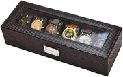 [ZLMHKZ] 6 Slots Watch Box Display Case Organizer for Men Fathers Husband, PU Leather Watches Organizer Storage with Crystal Glass Lid