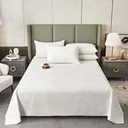 Akiky Flat Sheet Brushed Microfiber Bed Top Sheet Waterproof Bedding Flat Sheet for Queen King Size Bed,Luxury&Soft Bedspread(White)