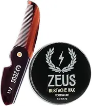 Zeus Mustache Care Set for Men - Mustache Wax + Mustache Comb in Leather Sheath!