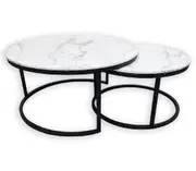 Nested Marble Stone Coffee Table Black Frame 80/60 cm