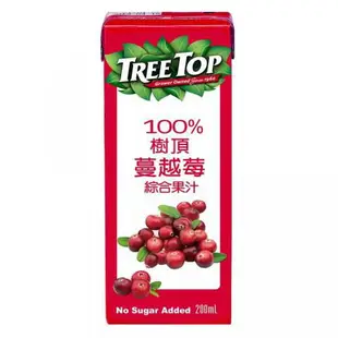 【樹頂Treetop】100%蔓越莓/石榴莓/蜜桃綜合/蘋果汁/柳橙汁鋁箔包 200ml/六入 超取限購3組