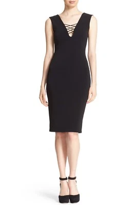 NWT $265 Alice + Olivia Asha Lace-Up V-Neck Sheath Dress in Black!