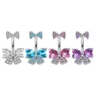 Belly Button Ring for Women Bow Butterfly Dangling Belly Ring Body Piercing for