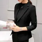 Black Women Blazer Formal Slim Blazers Lady Office Work Suit Pockets Jackets