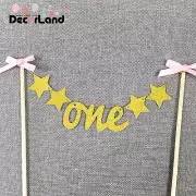 Glitter Gold with Bow ONE Year Birthday 1st Birthday Cake Topper Cake Bunting