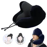 Neck Pillow Airplane with Noise Reduction Earmuffs Memory Foam Soft U-Shape Airplane Pillow with Blackout Hat