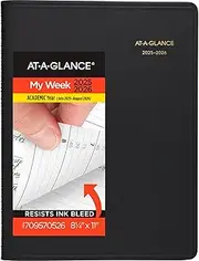 AT-A-GLANCE Planner 2025-2026 Academic, Weekly, Quarter-Hourly Appointment Book, 8-1/4" x 11", Large, Flexible Cover, Black (7095705)