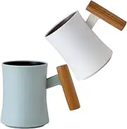 2 Cups for Bathroom Toothbrush 400ml which White and Blue with Wooden Handle for Drinking and Rinsing, Perfect for Kids,Couple