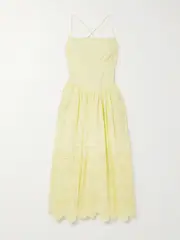 [Self-Portrait] Self-Portrait - Drawstring Broderie Anglaise Cotton Midi Dress - Yellow - UK 16 UK 16 Yellow