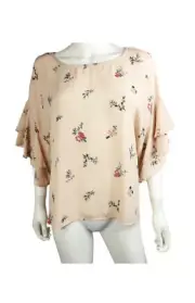 Vince Camuto Blouse Top Pullover Floral Tiered Sleeve Peach Bellini Flowy XL NWT