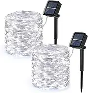 Brizled Outdoor Solar Fairy Lights 2 Pack, Total 132FT 400 LED Solar String Lights, 8 Modes Solar Christmas Lights with Memory Waterproof Outside Twinkle Lights for Indoor Wedding Party Cool White
