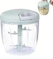 Taoluwin Manual Chopper, Garlic Chopper with Stainless Steel Blades, Garlic Mincer Hand Pull String, Vegetable Chopper Cutter Mincer for Onion Veggies Fruits Nuts Herbs (Green, 900ml)