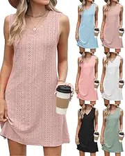 [Generic] Sundresses for Women Casual Beach Vacation 2025 Sleeveless Summer Mini Tank Dress with Pockets Swimsuit Cover up