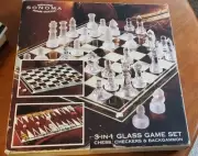 Sonoma Home Goods 3-in-1 Glass Game Set Chess Checkers Backgammon NEW M#73277