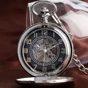 Silver Shield Automatic Pocket Watch Chain Minimalist Design Gift for Graduation