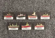 7 MODERN & VINTAGE TUG, TUGBOAT & TOWBOAT FULL COLOR ENAMEL PINS