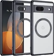 [VENINGO] Magnetic Case for Google Pixel 7a, Compatible with Magsafe Clear Transparent Crystal Non-Yellowing Soft TPU Shockproof Anti-Slip Protective Phone Cover for Google Pixel 7a 6.1 inch, Black