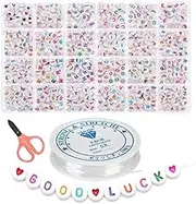 Acrylic Colored Letter Beads, 1200 Pcs 4x7mm Round Alphabet Beads in 28 Grid Box for Jewelry Making, DIY Bracelets, Necklaces, Key Chains, Bracelets(Each Letter Included)