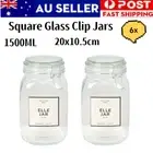 6x 1.5L Square Airtight Glass Clip Jars Kitchen Food Candy Cookie Spice Storage