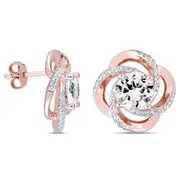 8.0mm White Topaz Flower Swirl Frame Stud Earrings in Sterling Silver with Rose Rhodium